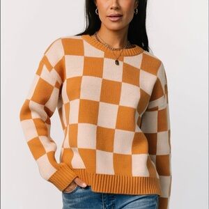 Baltic Born Orange and Cream Checkerboard Sweater
